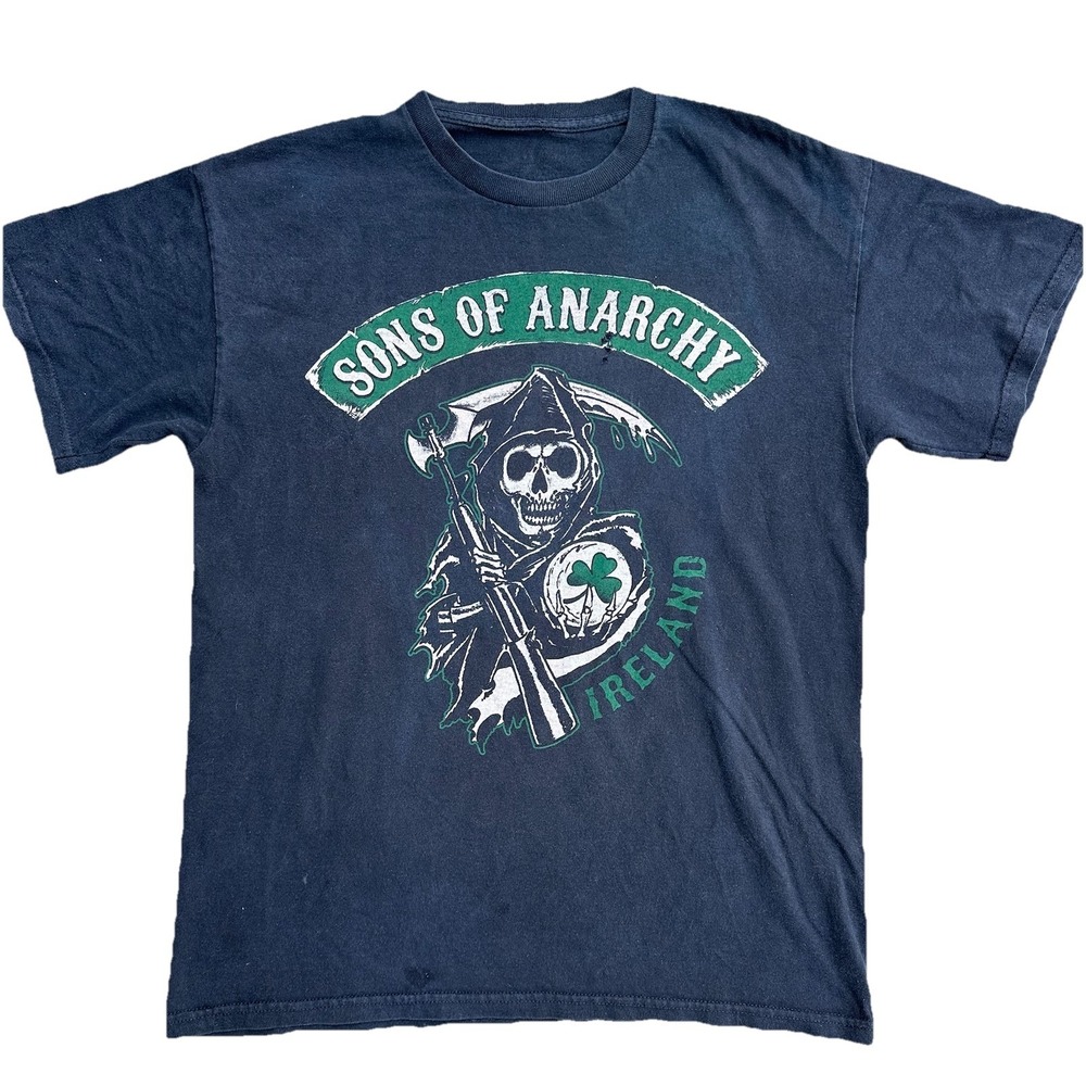 Sons-of-Anarchy Ireland Skull Grim Reaper Shirt L  Black Green TV-Series Grunge